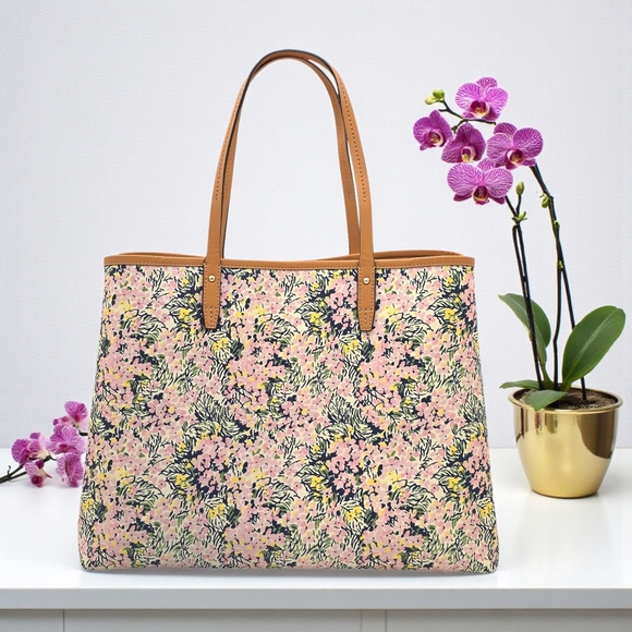 Tory Burch Kerrington Square Tote Flower Field Pink Floral Large Shoulder Bag - Picture 7 of 16